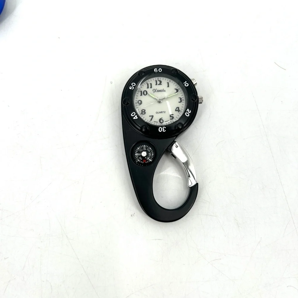Set of 8 Black Gold Blue Bronze Watch Compass Keychain Clip Needs New Batteries